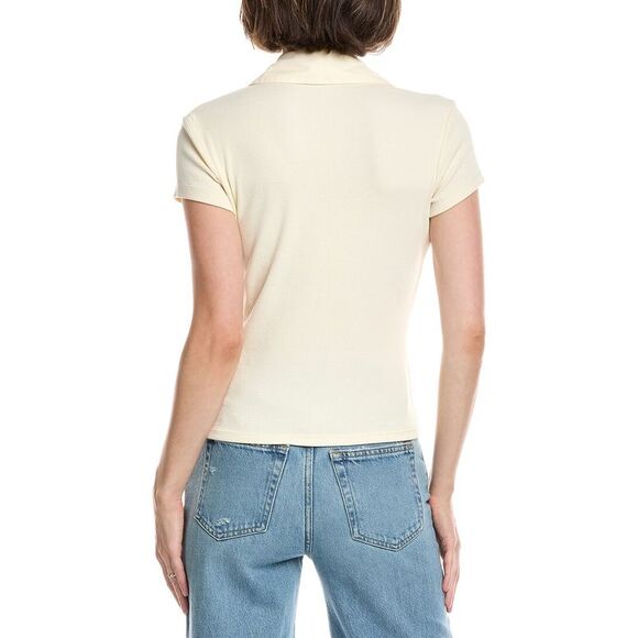 7 For All Mankind Womens  Henley Polo Shirt, White - Picture 2 of 3